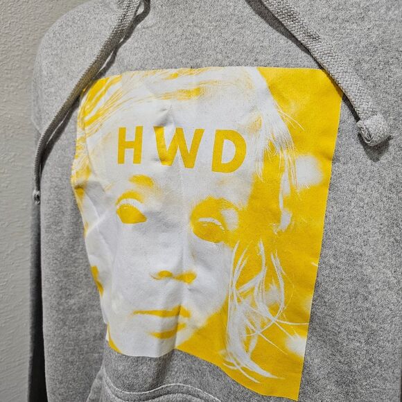 Grunge Hoodie Mens Med Gray Yellow Graphic Logo Fleece Baggy Halfway Dead HWD - Picture 2 of 7